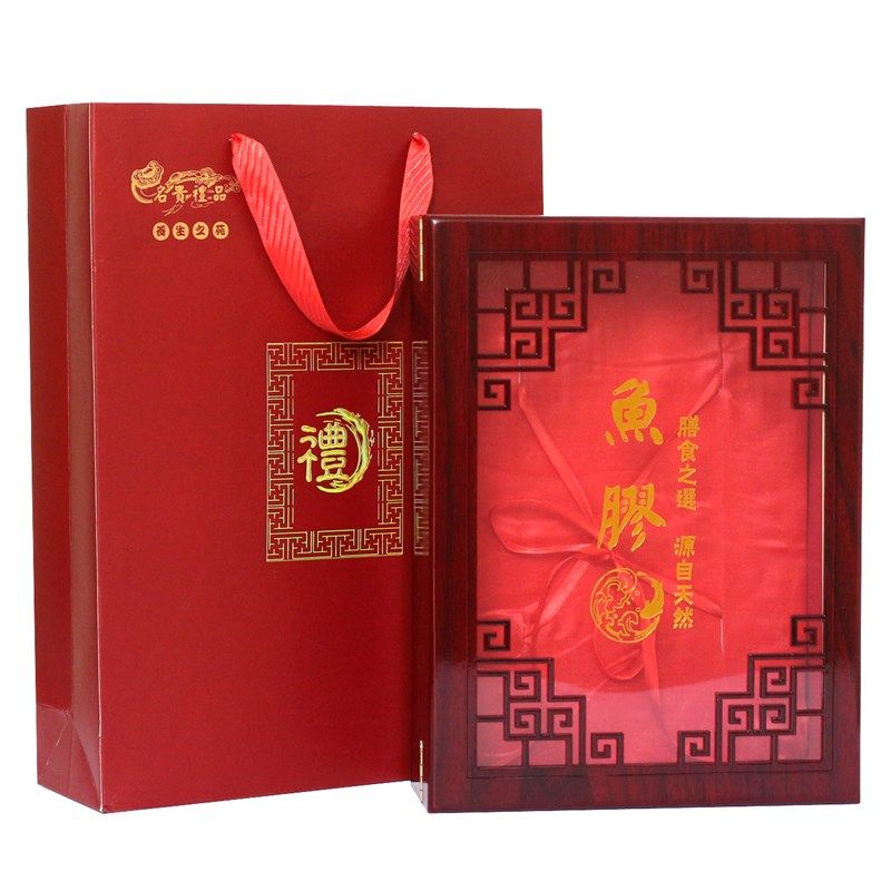 新款鱼胶礼盒雕花窗油漆木盒高档花胶礼品盒250克500g鱼胶包装盒