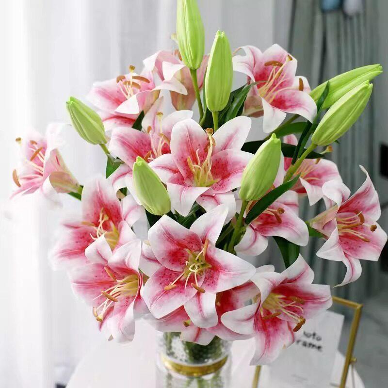 仿真百合花高枝假花束高级感逼真家居餐桌装饰花艺仿生塑料花插花