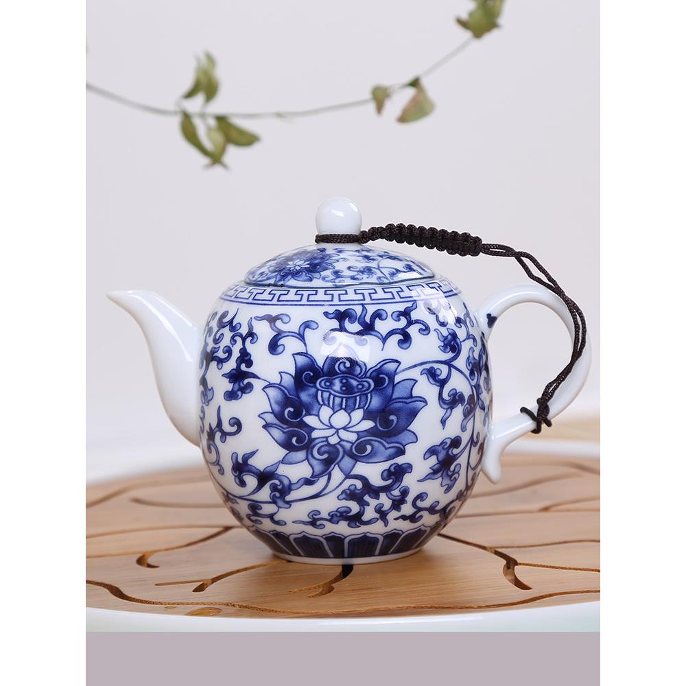 特别优惠蓝白瓷功夫茶具套装办公室家用茶壶滤孔陶瓷单壶水壶盖