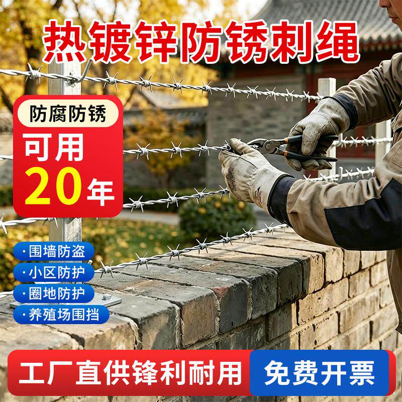 热镀锌防锈刺绳钢丝围墙防盗防护栏工厂直销刺绳刺铁丝
