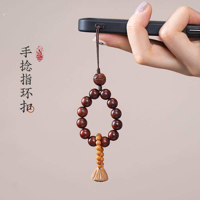檀香手机挂绳沉木小叶紫捻指环扣短款防丢机挂绳橄榄核跑环挂件