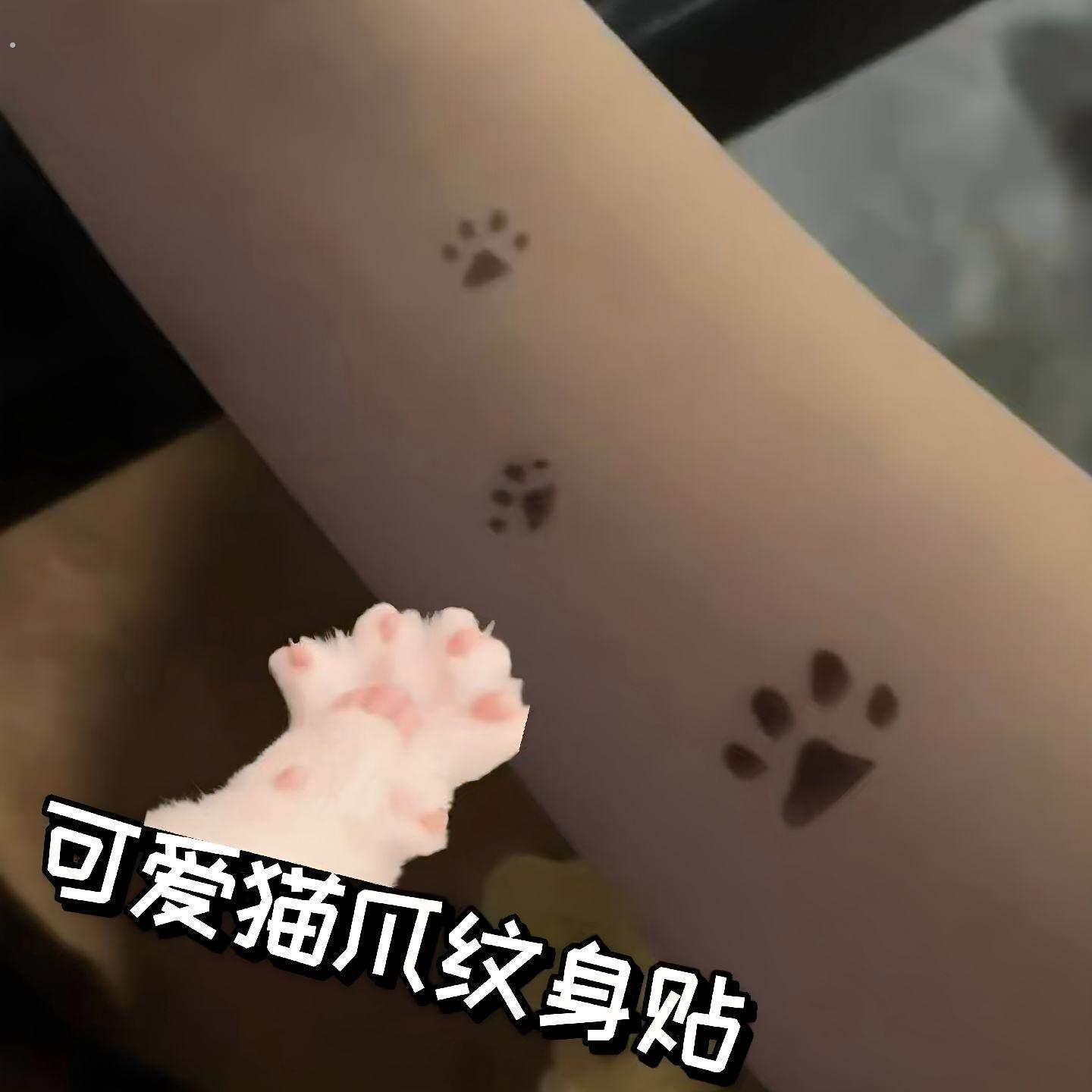 可爱温变猫爪纹身贴持久逼真猫咪贴纸草本木防水爪印