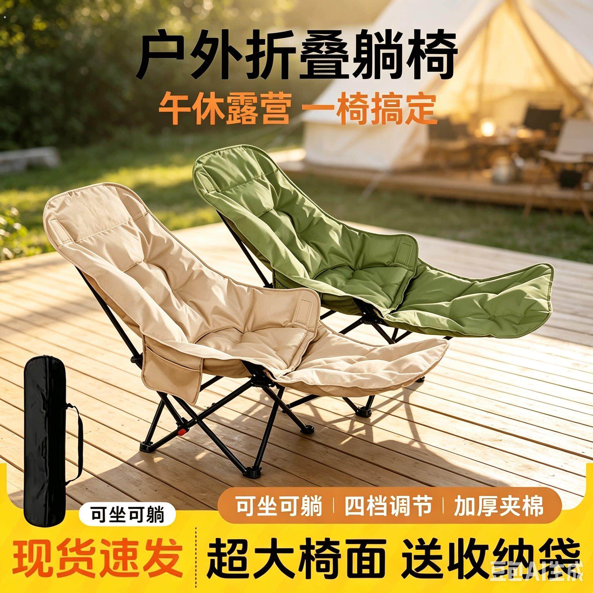 户外露营椅超轻椅月亮椅便携超轻四档调节露营野餐椅加厚躺椅