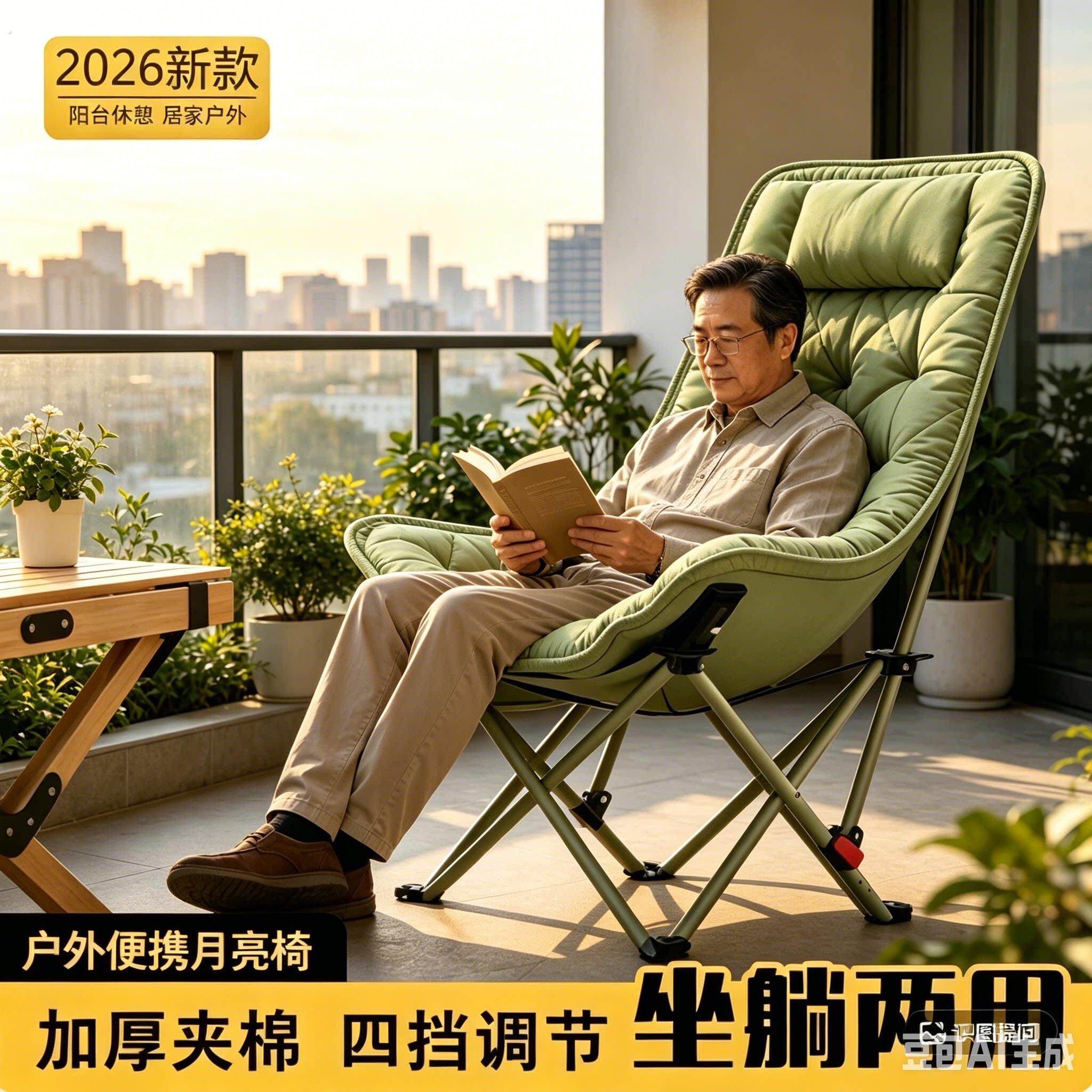 2026新款无扶手户外月亮椅可折叠高靠背可携式野餐椅多档调节躺椅