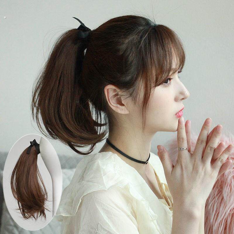 超短卷发仿真假发女款高马尾绑带式 高温丝材质深棕棕黑自然内扣