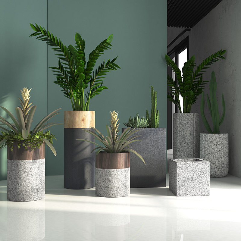 北欧大型玻璃钢组合花盆商场酒店花瓶室内户外落地装饰花箱大盆栽