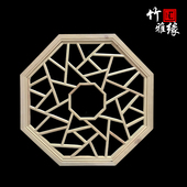 修玄关壁挂 实木吊顶灯罩花格装 东阳木雕中式 花窗八角圆形镂空中式