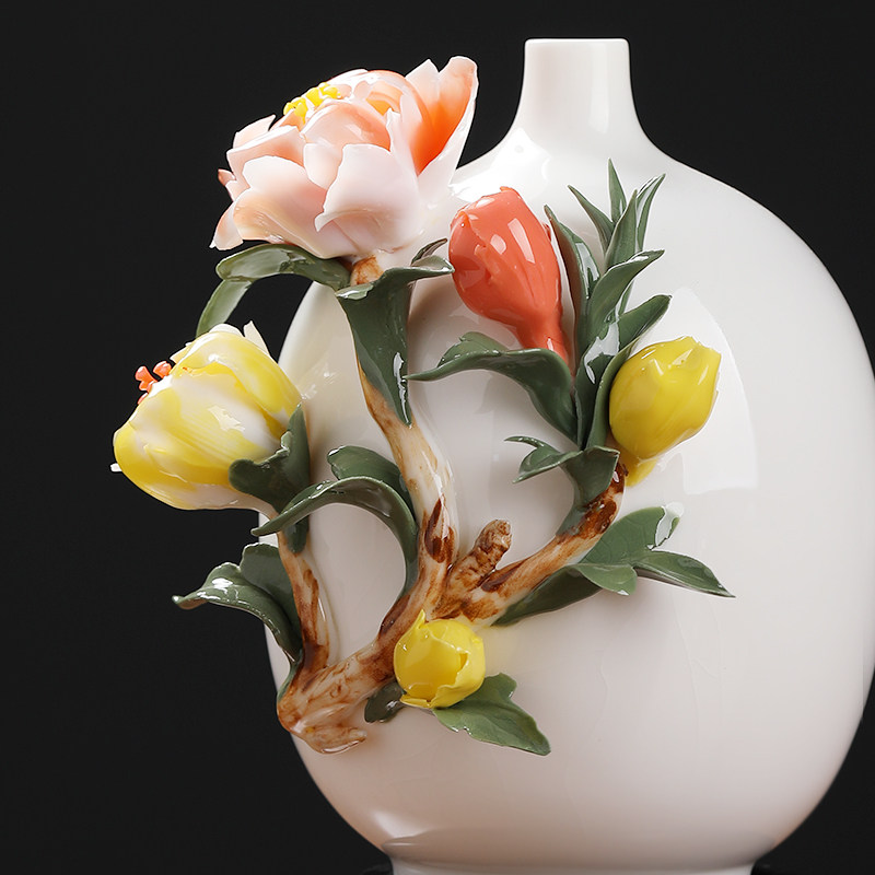 东方泥土《花开富贵》陶瓷手工花瓶摆件客厅卧室博古架柜台装饰品,家居饰品,装饰摆件,淘宝优惠券,粉丝福利购,淘宝优惠卷