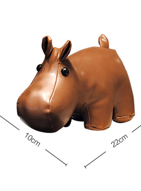 北欧轻奢摆件皮质河马皮革公仔礼物创意样板间电视柜卧室软装饰品