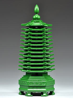 绿色桃木雕刻13层文昌塔摆件木质十三层九层文昌塔客厅书桌工艺品