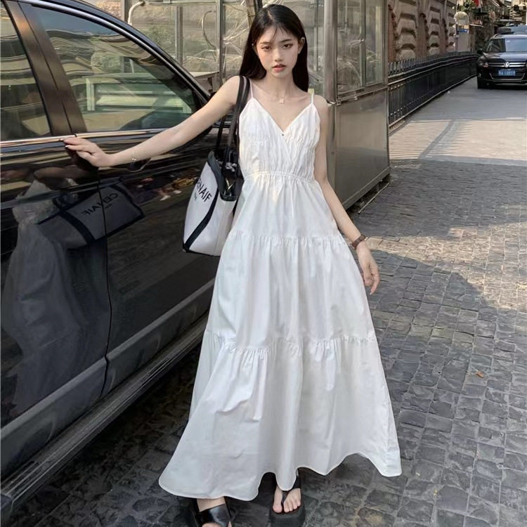 法式白色仙女裙吊带裙海边度假连衣裙女显瘦夏季裙子小众气质长裙