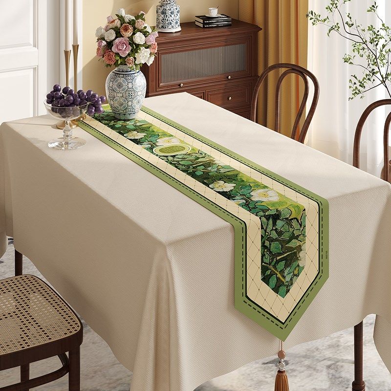 油画白茶园桌旗艺术风格田园桌布长条形鞋柜边柜盖巾电视柜防尘布,居家布艺,桌旗,淘宝优惠券,粉丝福利购,淘宝优惠卷