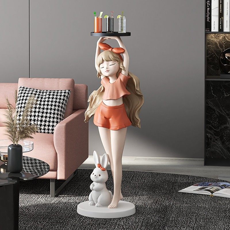 迎宾女孩落地摆件客厅沙发电视柜旁边大型托盘装饰品乔迁新居礼品,家居饰品,装饰摆件,淘宝优惠券,粉丝福利购,淘宝优惠卷