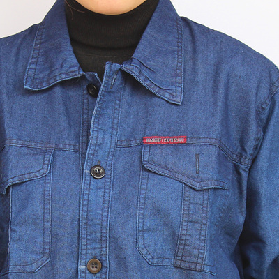 夏季长袖牛仔工作服套装男焊工薄款电焊服劳保服防烫纯棉耐磨汽修