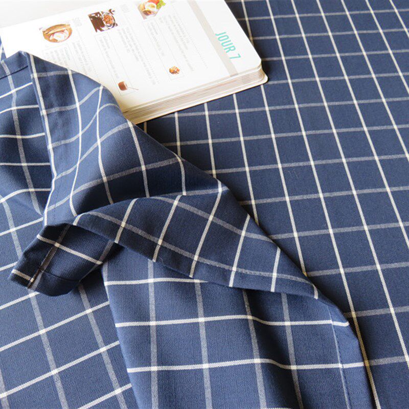 美式简约乡村田园加厚蓝色格子餐桌布台布茶几布方桌圆桌布艺