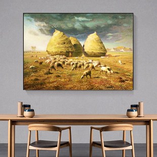 网红梵高星空装饰画莫奈日出丰收油画凡高向日葵挂画客厅餐厅卧室