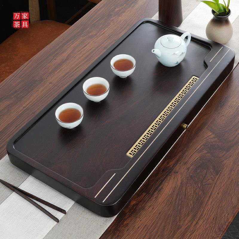 新中式整块黑檀木茶盘实木家用简约小型茶海原木排水功夫茶具茶台