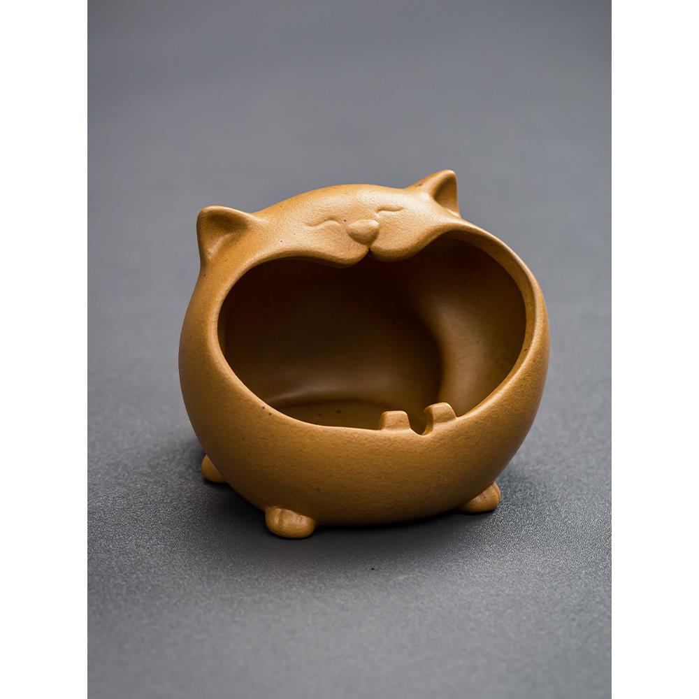 国潮烟灰缸陶瓷摆件精品创意个性招财猫小号烟灰缸家居装饰品送礼
