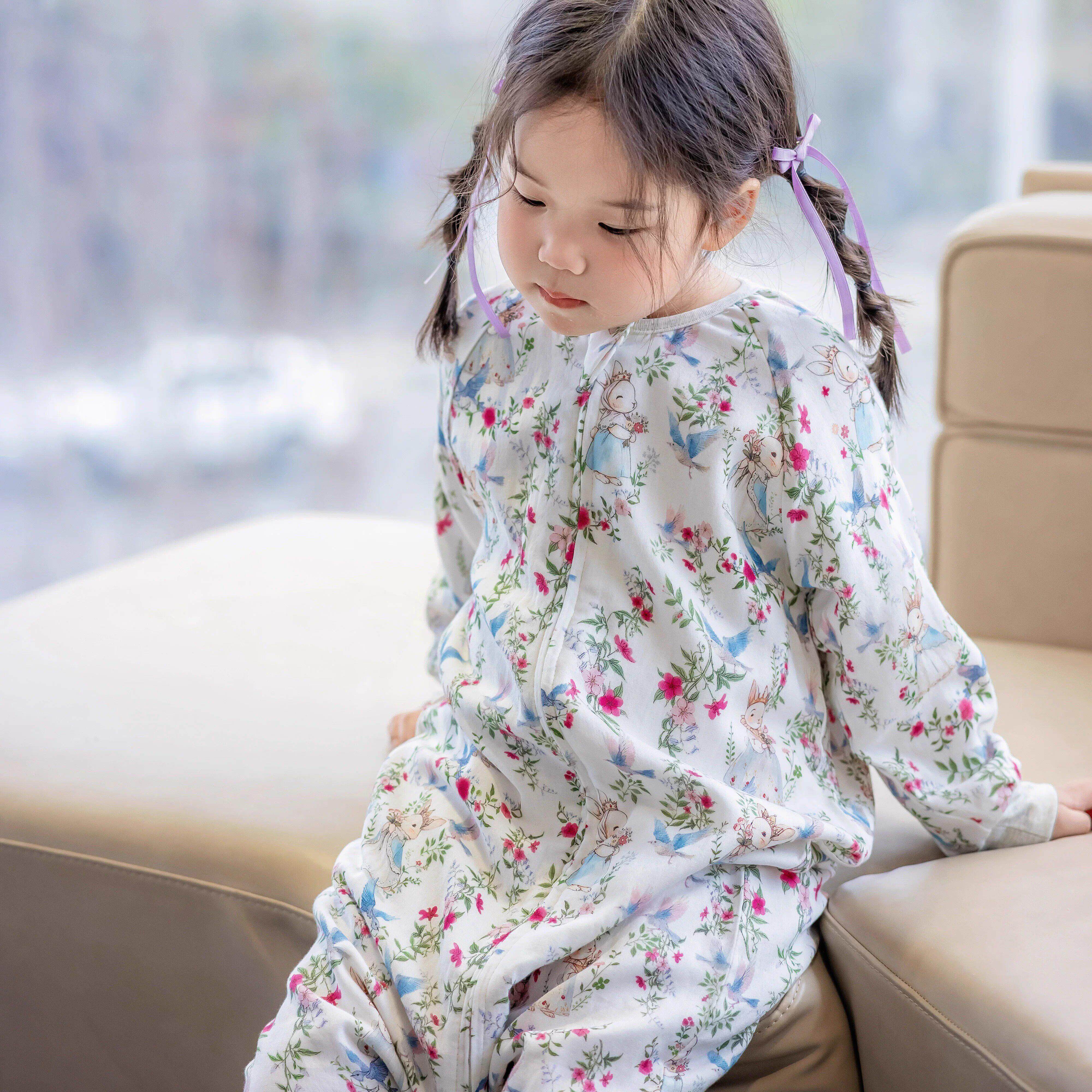 婴幼儿春秋睡袋四/六层竹棉纱布儿童连身防踢被睡衣男女童四季款