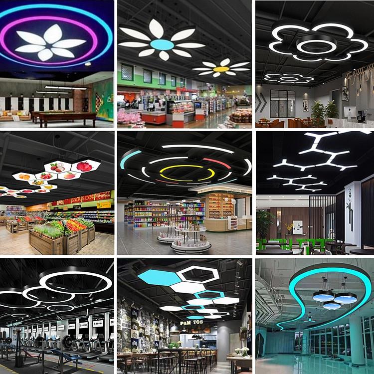 六边形吊灯造型灯创意异形空心圆y形弧形水果店商场超市专用LED灯
