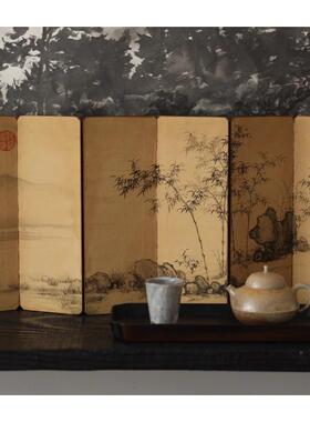 画 画屏艺术中式国画 画装饰品小屏风茶室会所文玩桌面摆件山水竹