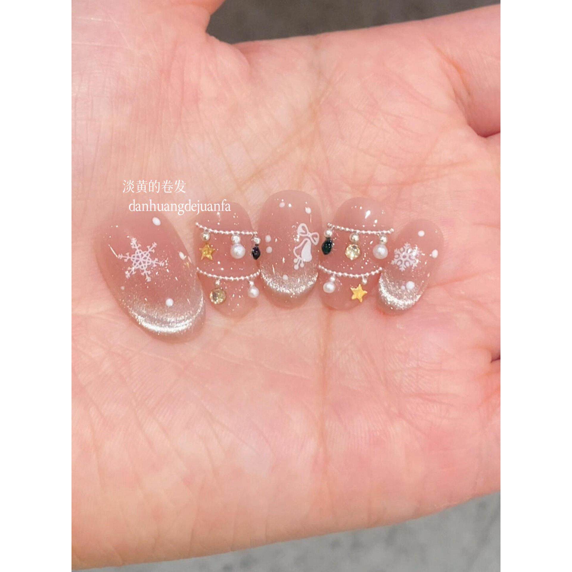 【圣诞风铃】新款秋冬纯手工光疗穿戴甲猫眼法式可拆卸氛围感美甲