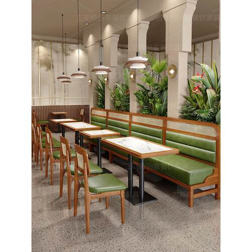 主题餐厅卡座沙发东南亚风餐厅日料店西餐厅茶餐厅咖啡厅桌椅组合