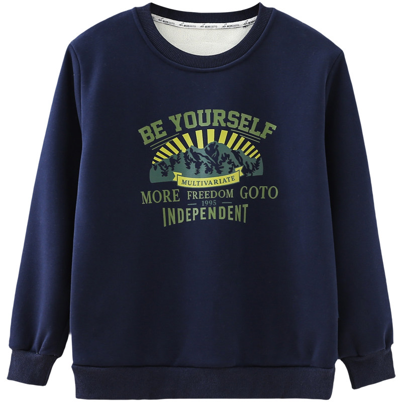 胖童加绒卫衣男童秋冬款一体绒套头圆领上衣大童男装男孩薄绒卫衣