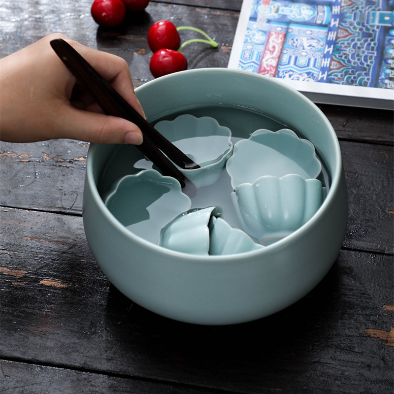 汝窑大号家用茶洗开片水盂水洗茶缸陶瓷茶具洗茶器茶盆建水收纳碗