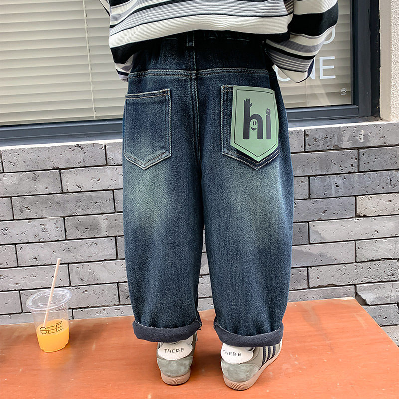 男童牛仔裤冬装2023新款儿童秋冬加绒加厚一体绒冬季宽松男孩裤子