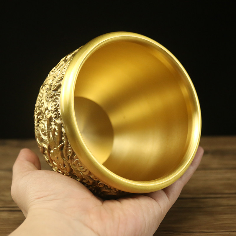 黄铜双龙招财笔筒办公室桌面轻奢风高级感创意设计感摆件家用收纳