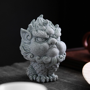 国风创意青砂石呆萌小麒麟摆件家居客厅茶室茶盘桌面装饰鱼缸造景