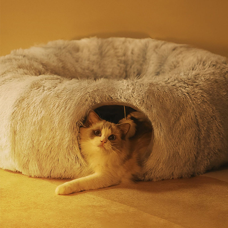 领养之家/冬季猫窝猫隧道圆长毛绒保暖宠物窝可折叠猫通道窝狗窝