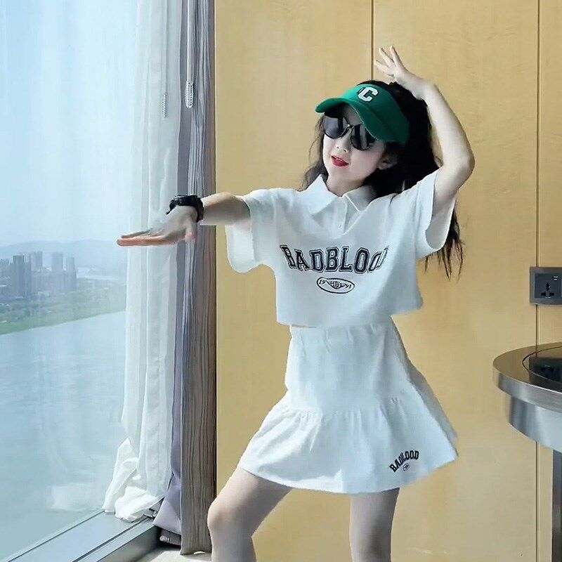 女童夏季套装裙2023新款儿童POLO领学院风t短袖短裙T恤两件套裙子