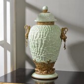 软装 欧式 陶瓷配铜储物罐摆件美式 饰品玄关酒柜贝壳将军罐将军坛