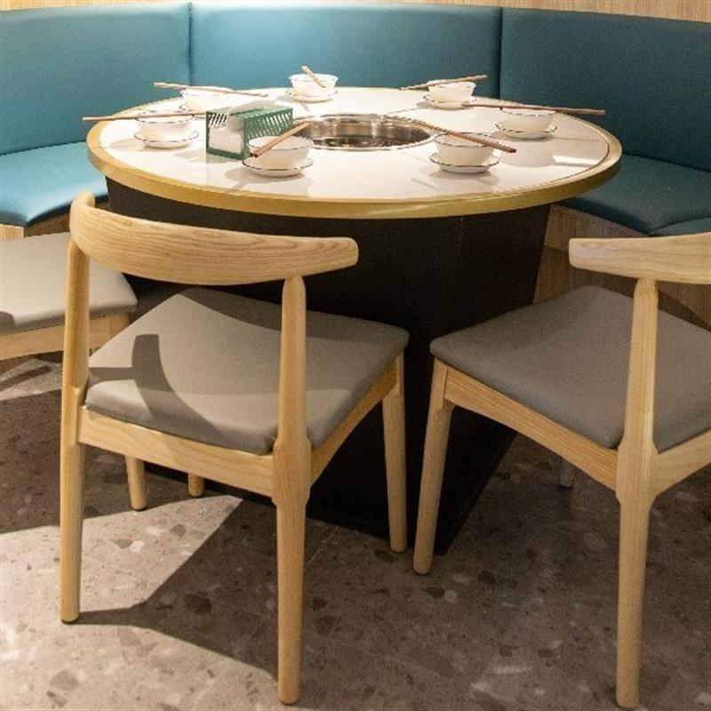 商用大理石内嵌火锅桌电磁炉一体烧烤肉店无烟饭店餐厅餐桌椅组合