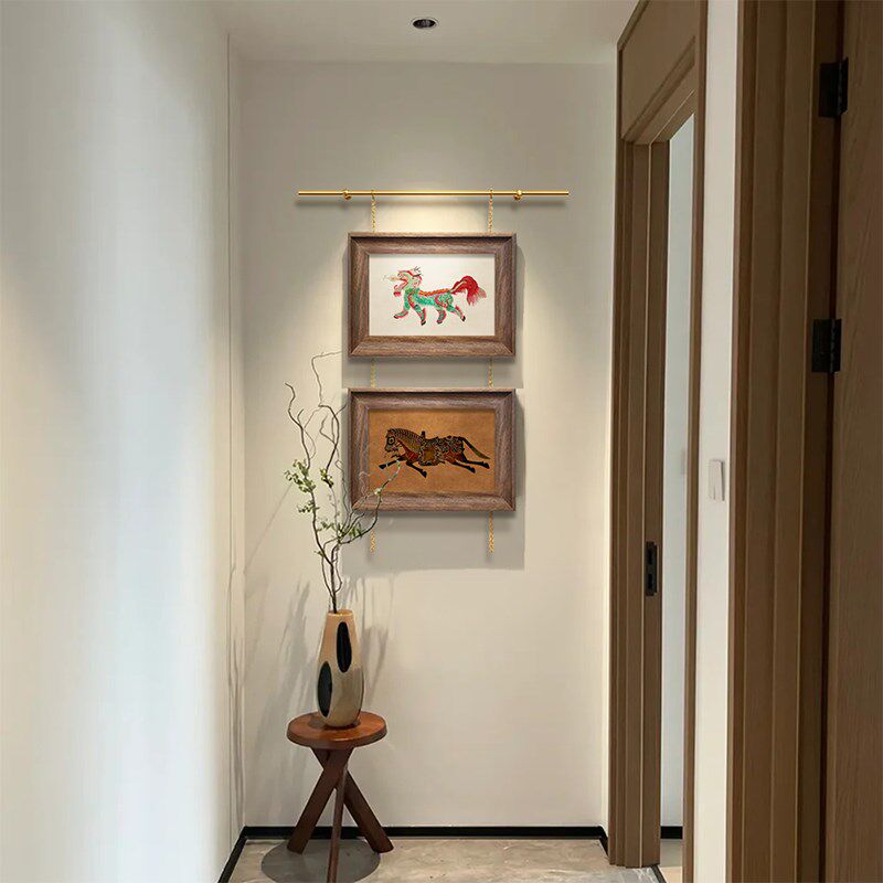 貔貅法式中国风入户玄关挂画黄铜轨道中古风高级感复古柜子装饰画