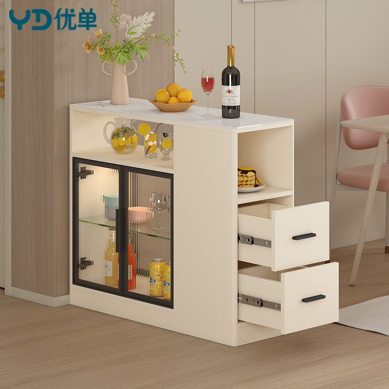 奶油风酒水柜矮款客厅沙发边隔断柜小户型玄关隔断小酒柜W26