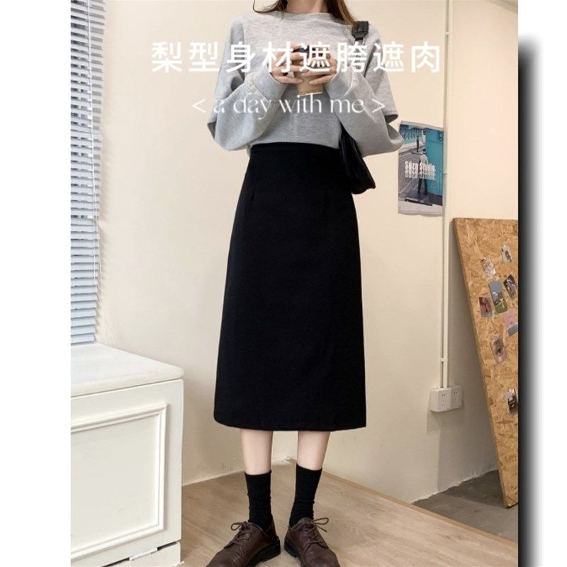 西装半身裙小个子女秋季新款高级感后开叉裙子黑色直筒灰色半裙