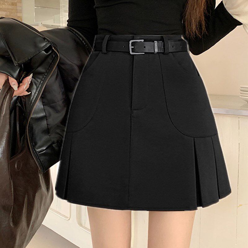 毛呢百褶半身裙学院风设计感短裙女秋冬大码小个子显瘦高腰A字裙