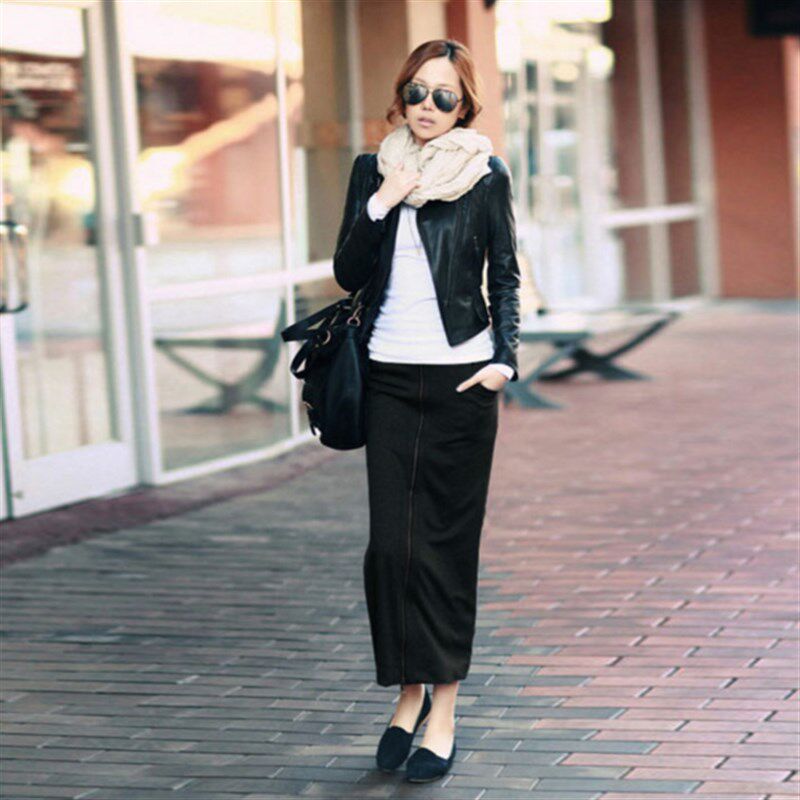 春秋款拉链修身包臀长裙显瘦高腰直筒裙子半身休闲一步裙大码长款