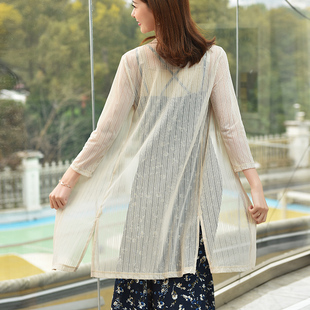 夏季小披肩配裙子外搭外套白色针织开衫女中长款薄大码雪纺防晒衣