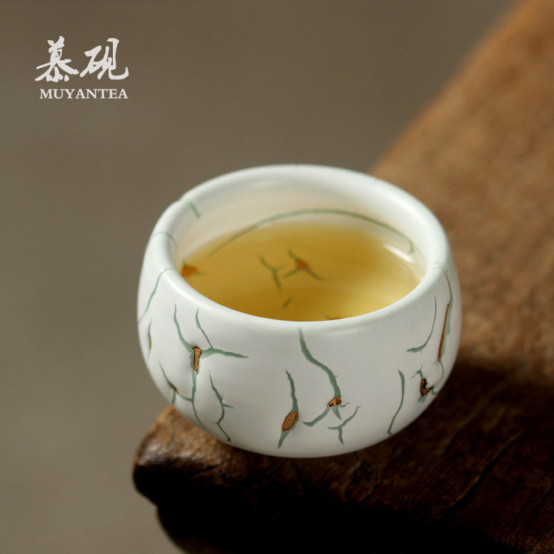 慕砚手作志野烧茶杯日式描金主人杯志野品茗杯自然独特功夫茶具盏