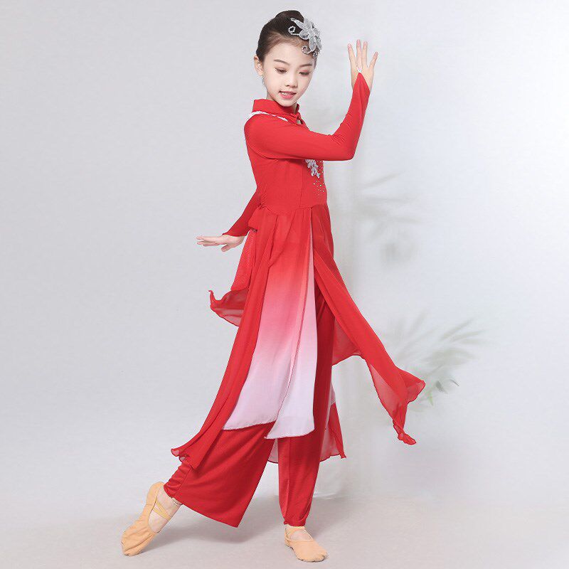 儿童古典舞演出服飘逸中国舞胶州秧歌表演服少儿合唱红色舞蹈服装