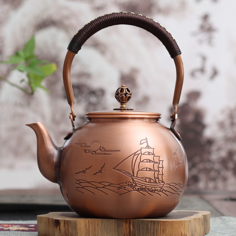 纯铜茶壶 手工烧水壶紫铜打造日式功夫茶具复古老铜壶煮水铜器
