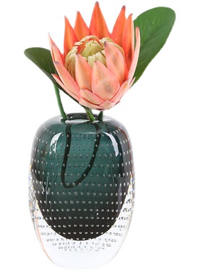 创意轻奢加厚蓝色玻璃花瓶可水培摆件客厅茶几餐桌样板间插花花器