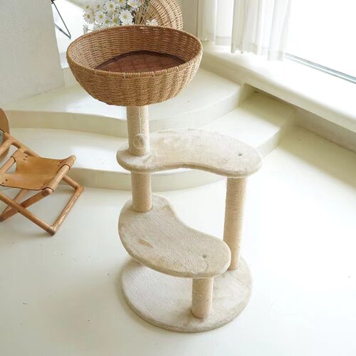 双层云梯藤编猫爬架猫窝猫树一体不占地立式大型麻藤实木猫架夏季