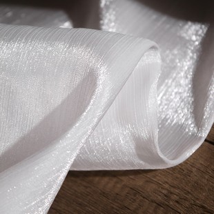 水波纹流光纱创意褶皱条纹网纱婚纱设计师面料汉服装高档裙子布料