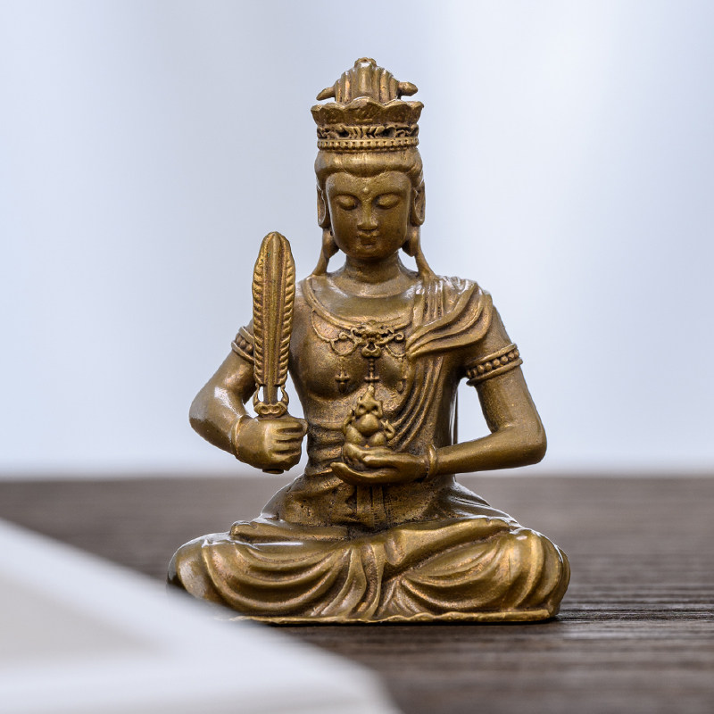 简修行虚空藏菩萨佛像属虎属牛本命佛黄铜像随身佛精致家居装饰品