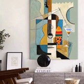 纯手绘油画名画抽象毕加索吉他装 饰画客厅沙发背景墙玄关轻奢挂画